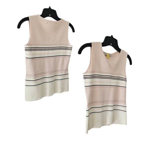 Petite Sophisticate Striped Sweater Set  | EUC | XSP | Pink Cream Navy - Picture 8 of 16